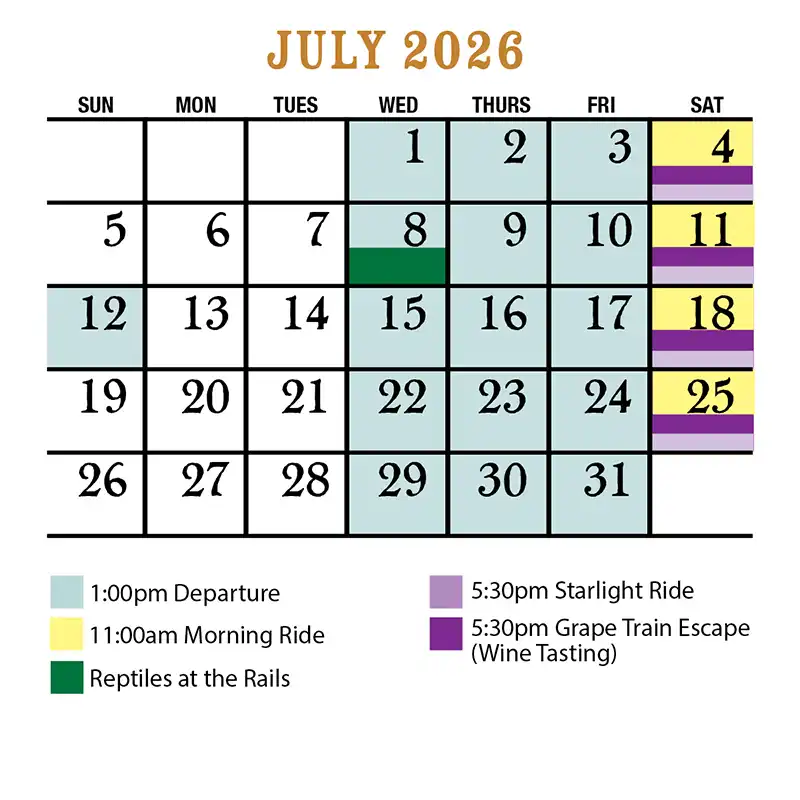 July 2026 Verde Canyon Railroad Train Schedule v3