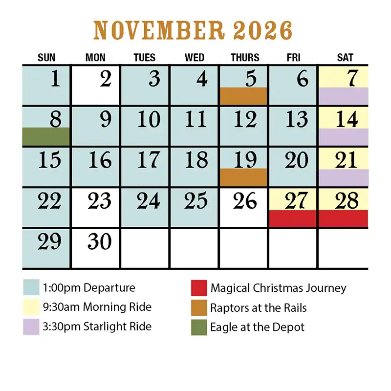 November 2026 Verde Canyon Railroad Train Schedule v2