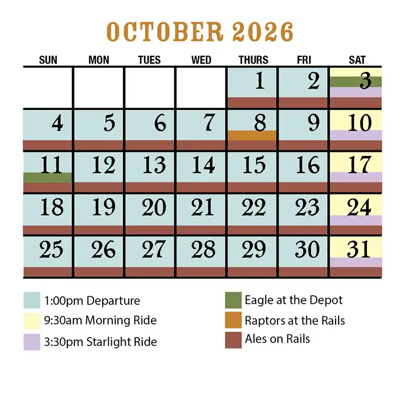 October 2026 Calendar Verde Canyon Railroad Revised v2